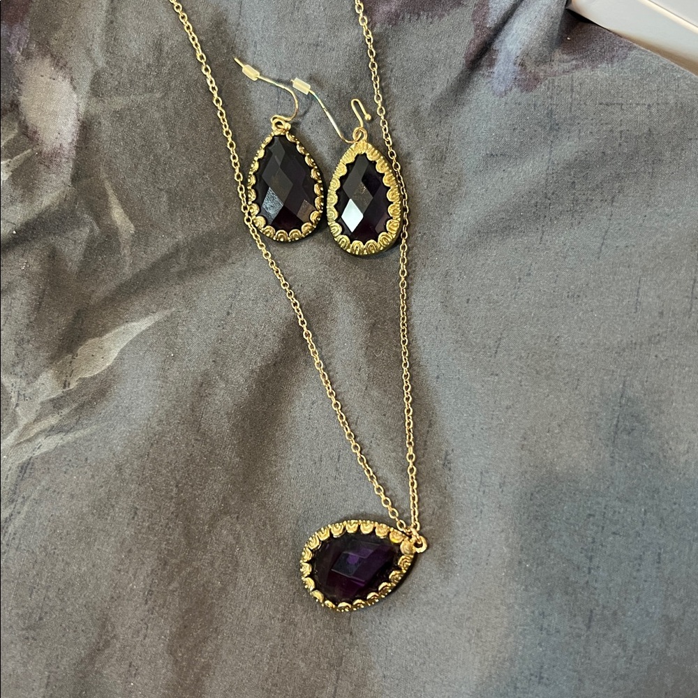Leslie Danzis Faceted Teardrop Stone Necklace & Faceted Stone Teardrop Ear